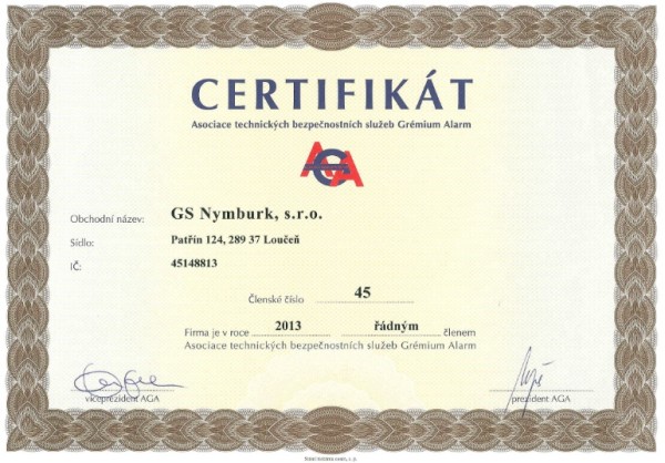 certifikát AGA
