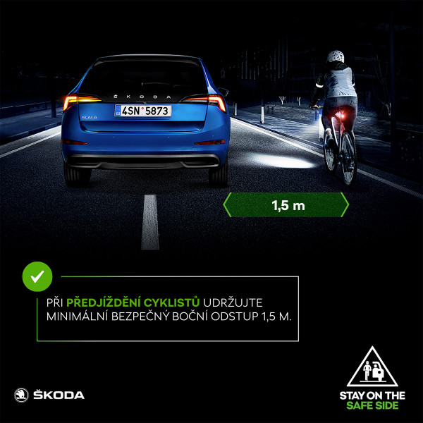 Na úvod cyklistické sezóny zahajuje ŠKODA dopravněbezpečnostní kampaň „STAY ON THE SAFE SIDE“. Cílem je posílit vzájemné pochopení, respekt a ohleduplnost motoristů a cyklistů v silničním provozu.